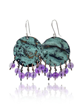 Selira Ametist Yeşil Patina Bronz Küpe