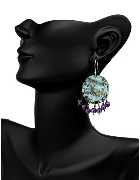 Selira Ametist Yeşil Patina Bronz Küpe