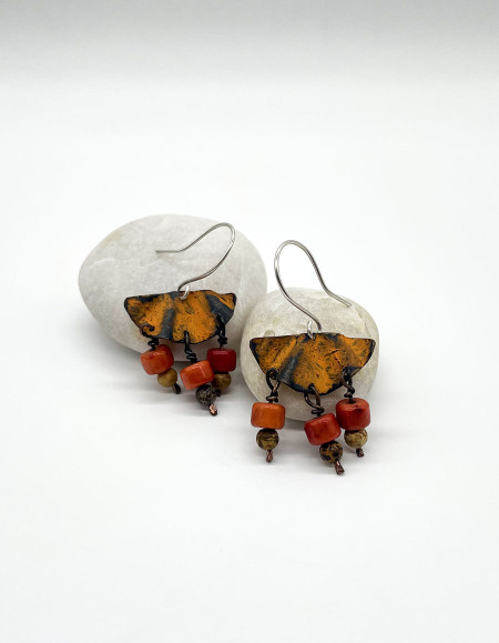 Veyna Mercan Turuncu Patina Küpe