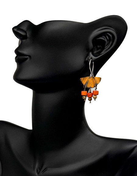 Veyna Mercan Turuncu Patina Küpe