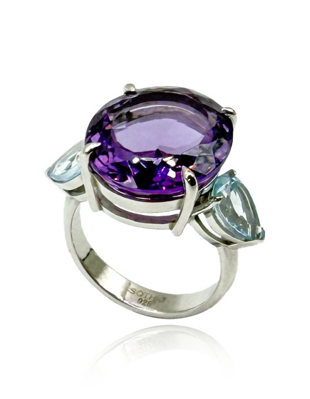 Violet Ametist & Akuamarin Yüzük 