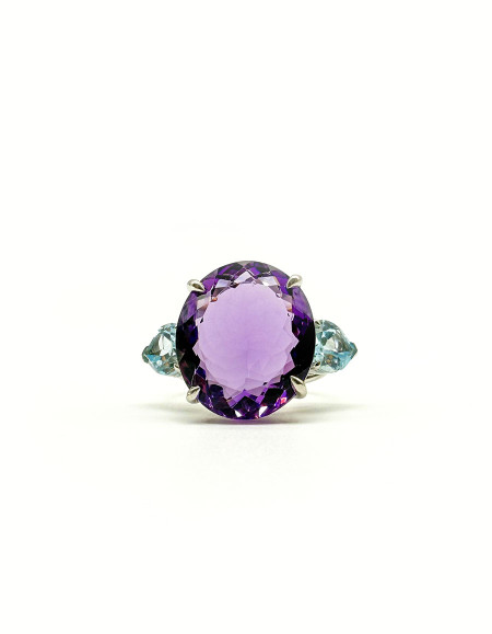Violet Ametist & Akuamarin Yüzük 