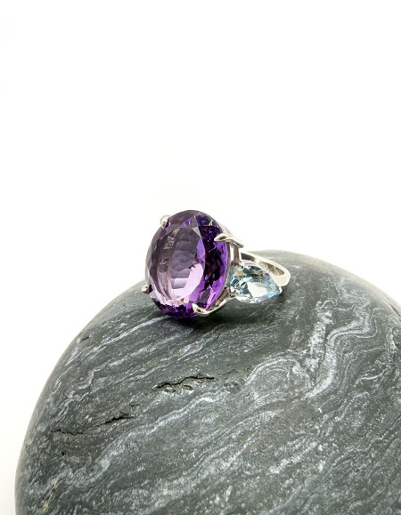 Violet Ametist & Akuamarin Yüzük 